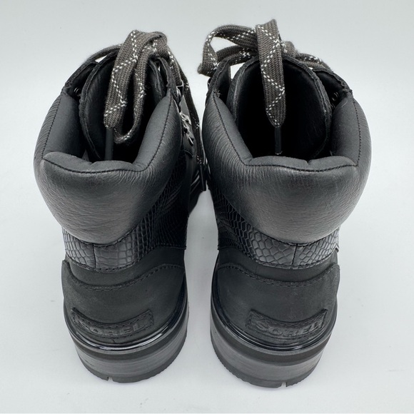 Sorel Lennox Hiker Black Leather Snake Lace Up Lug Sole Boot Size 8.5 - Picture 6 of 12